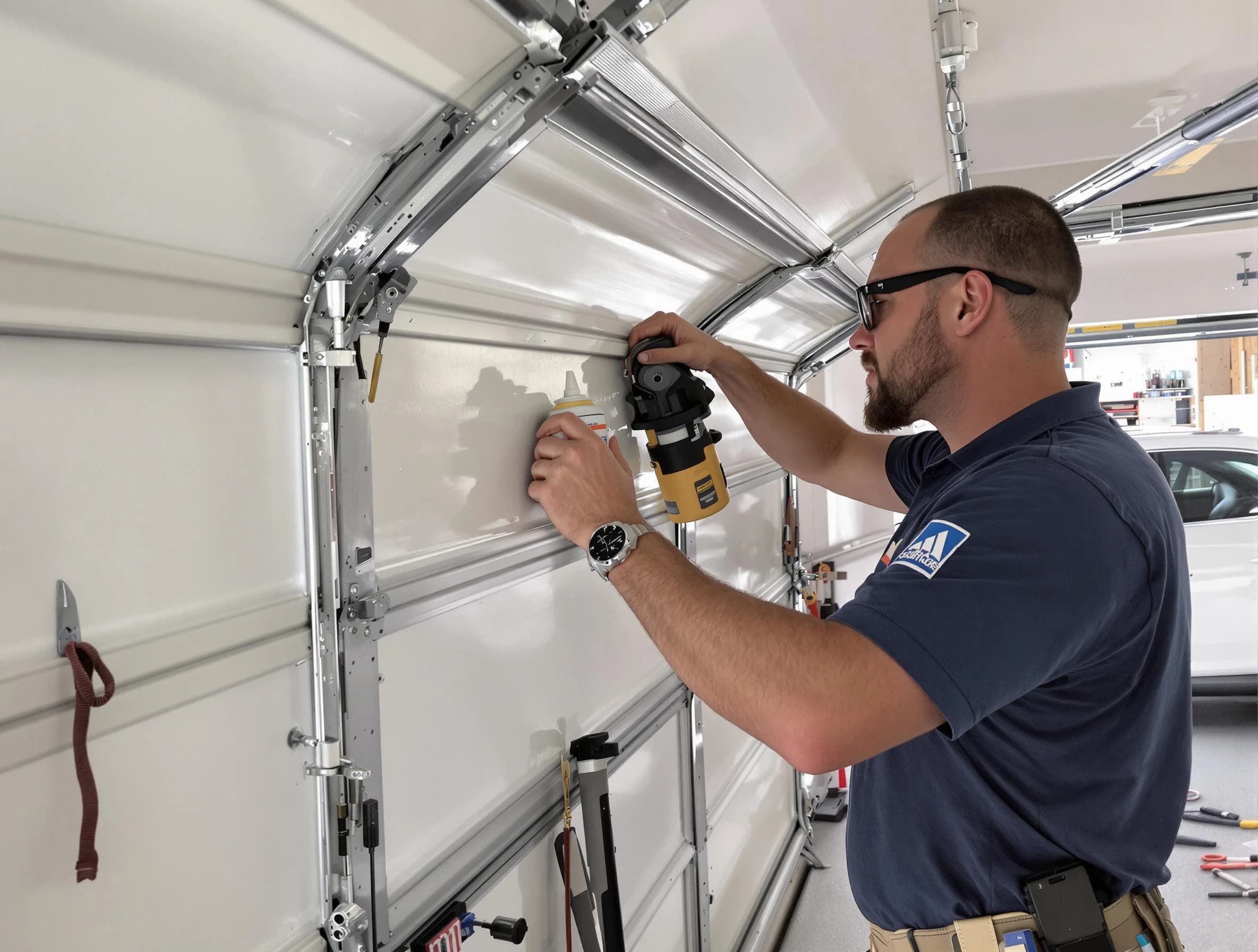 Wellesley Garage Door Repair technician performing comprehensive noise reduction service in Wellesley