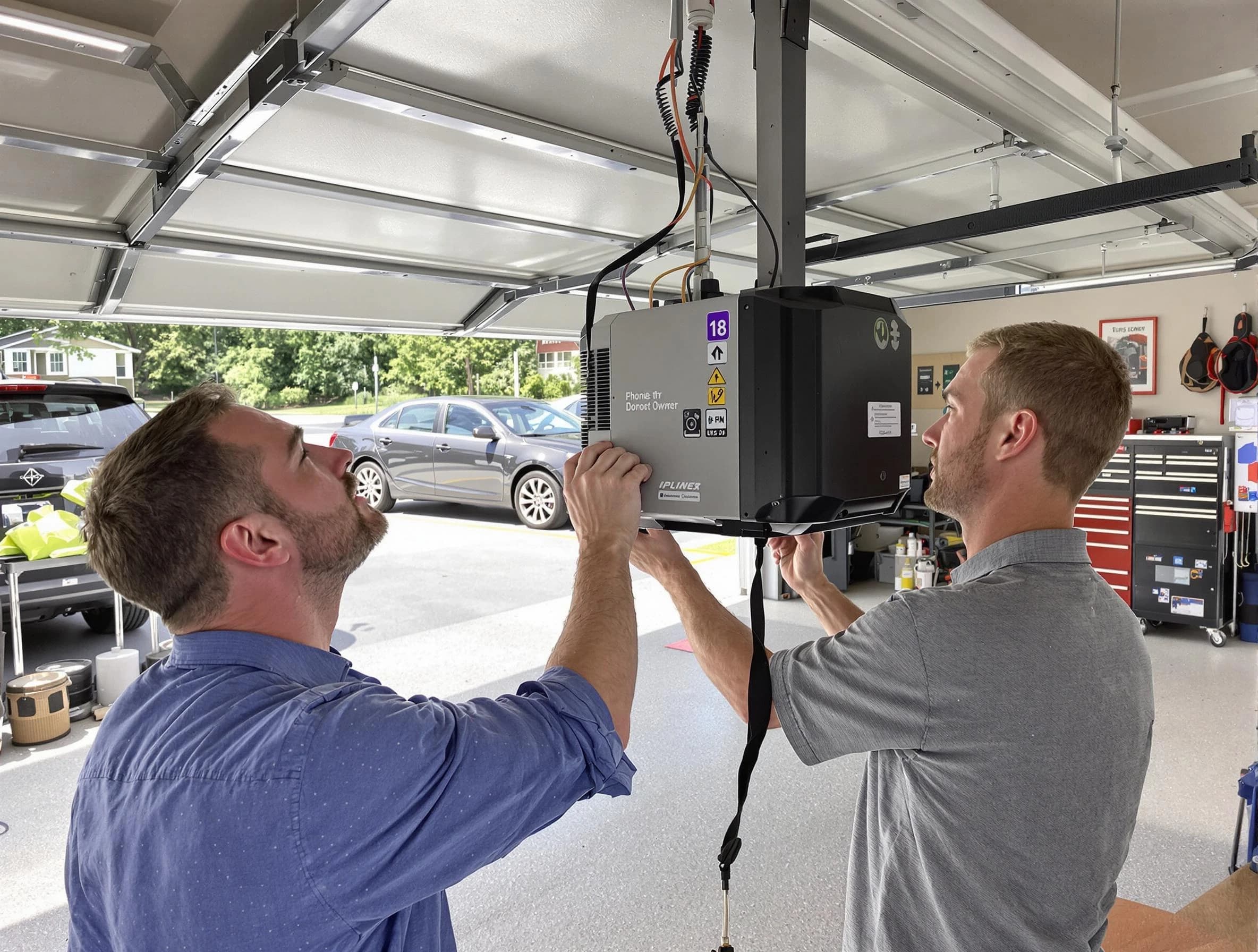 Wellesley Garage Door Repair technician installing garage door opener in Wellesley