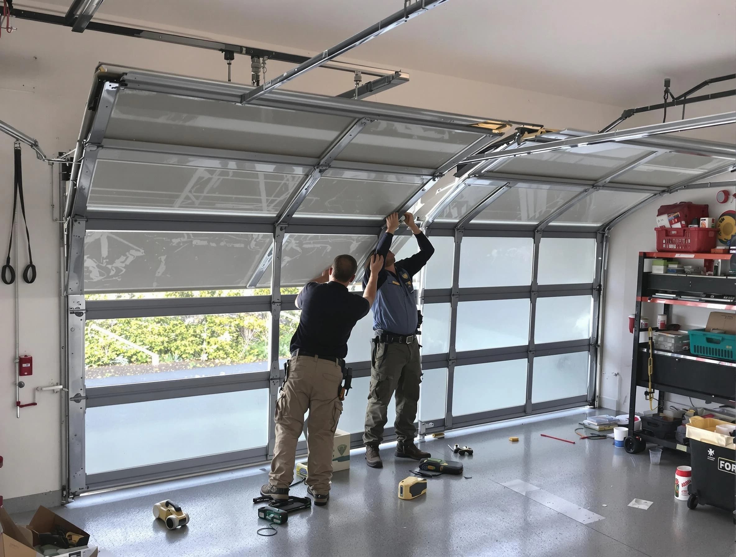 Wellesley Garage Door Repair expert performing precise panel replacement on Wellesley garage door