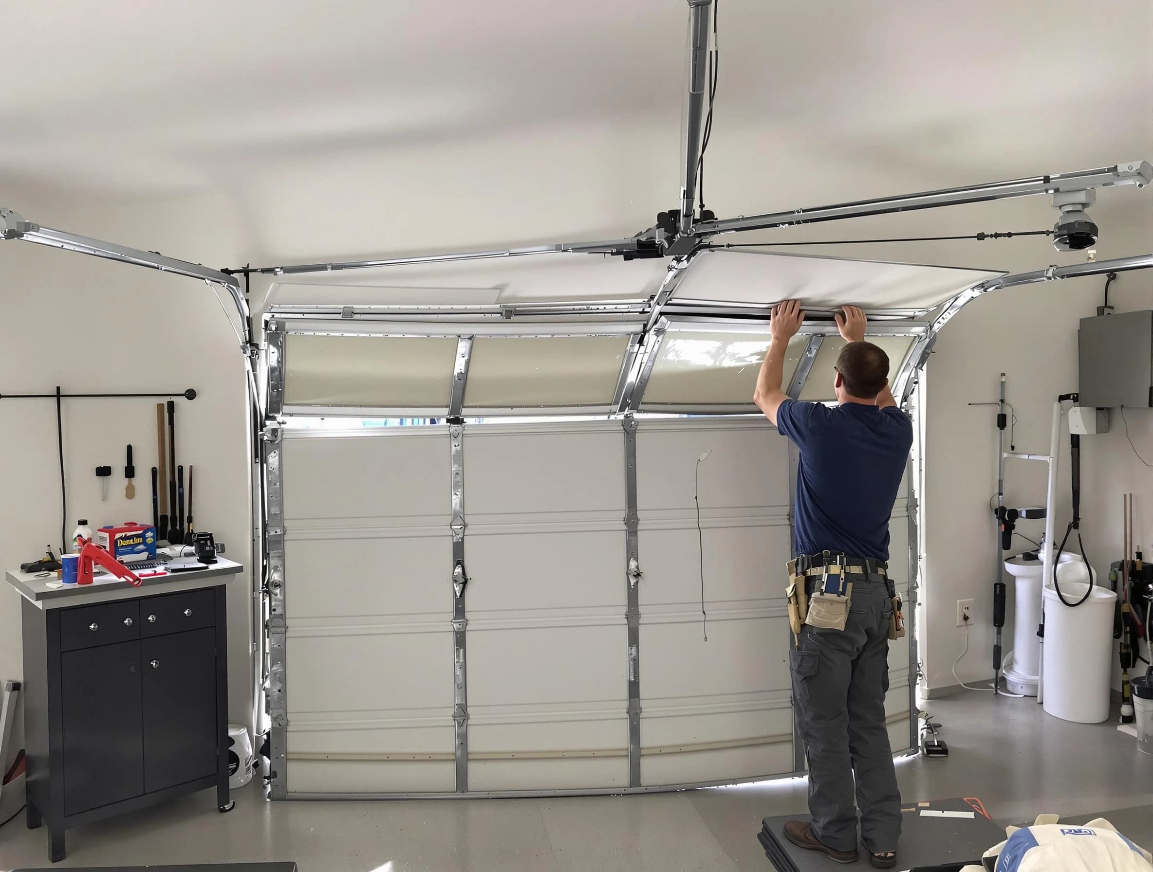 Wellesley Garage Door Repair specialist performing precise section replacement on Wellesley garage door