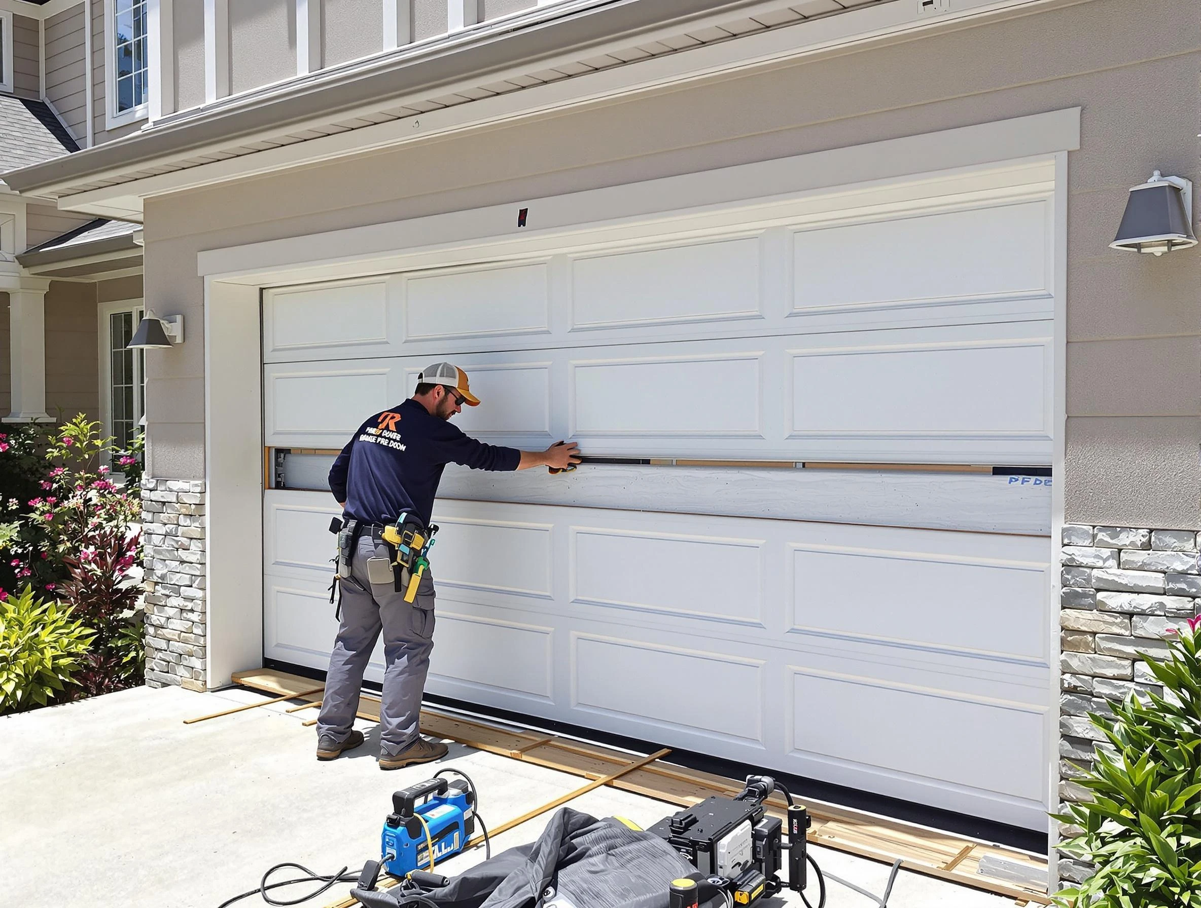Wellesley Garage Door Repair team performing complete garage door replacement at Wellesley residence