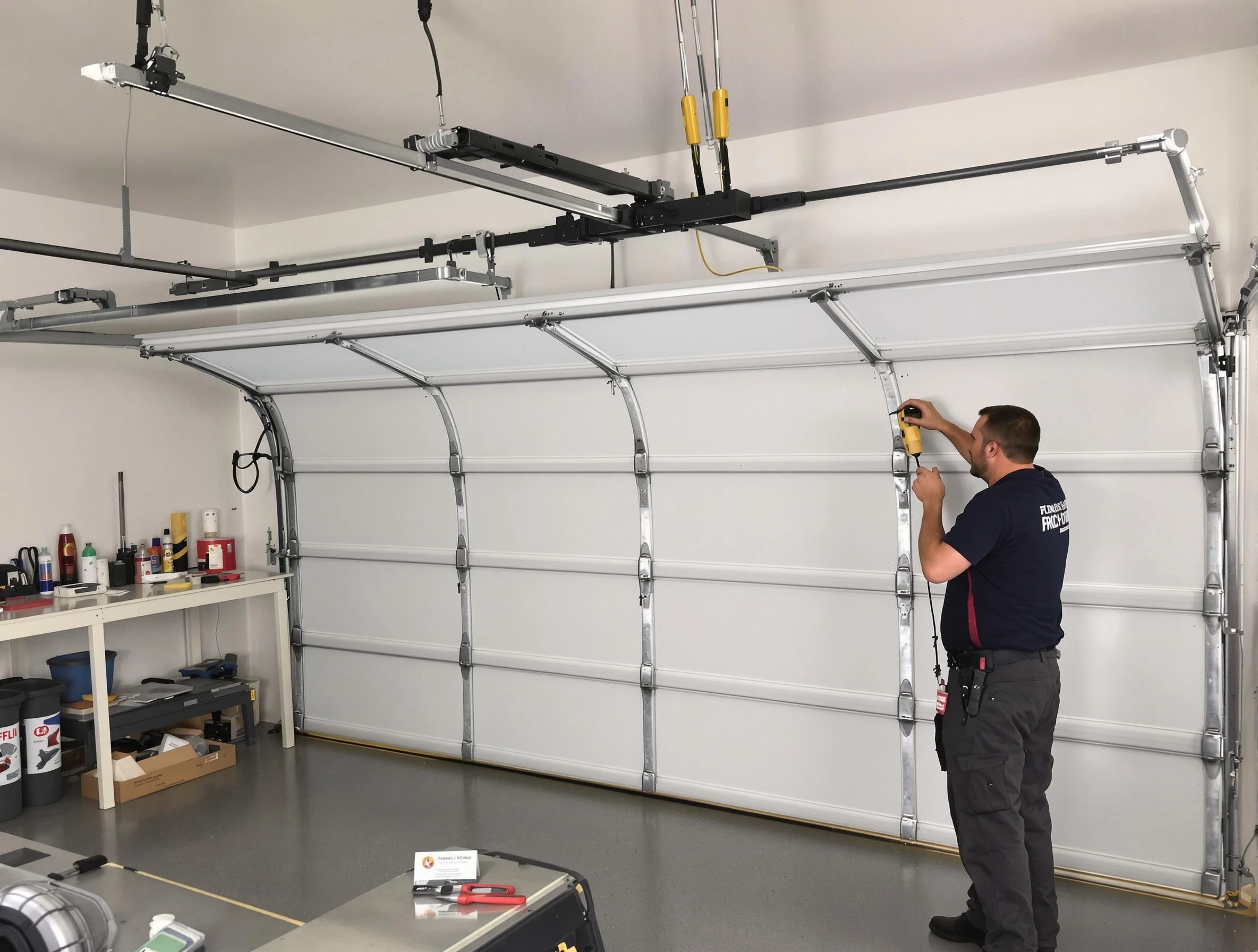 Wellesley Garage Door Repair certified technician performing overhead door system repair in Wellesley